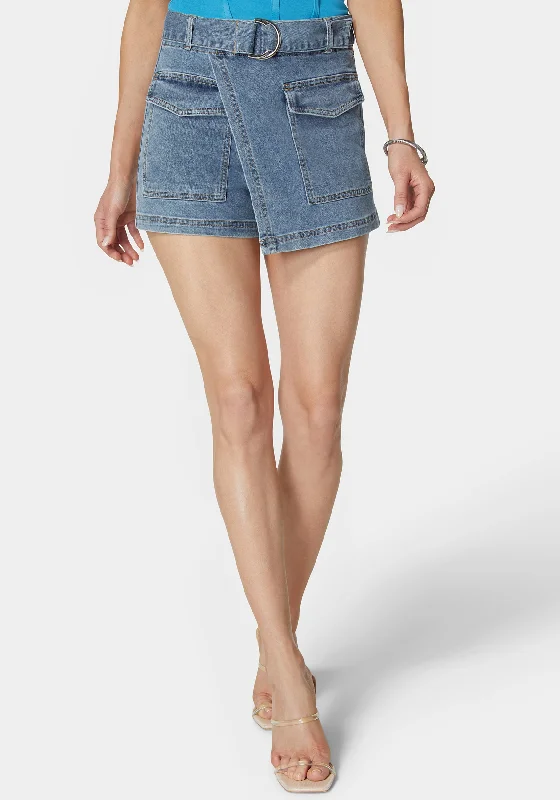 Belted Patch Pocket Mini Denim Skort