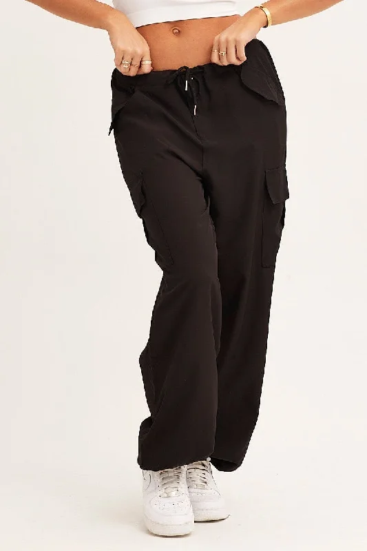 Black Cargo Parachute Pants Out Pocket