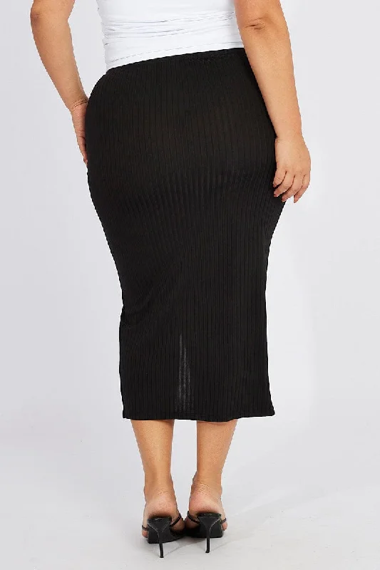 Black Rib Split Skirt