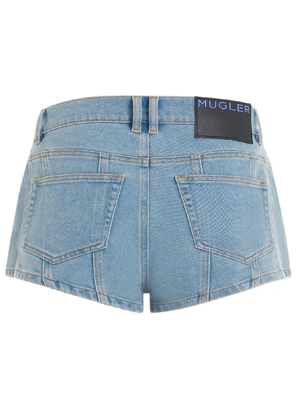 blue bi-color mini denim shorts