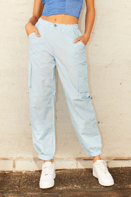 Blue Cargo Parachute Pants