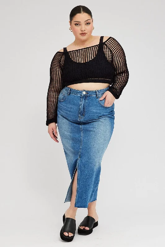 Denim Midaxi Straight Hi Waist Skirt