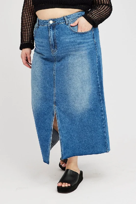 Denim Midaxi Straight Hi Waist Skirt