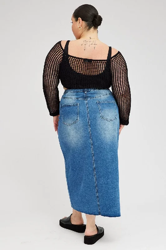 Denim Midaxi Straight Hi Waist Skirt