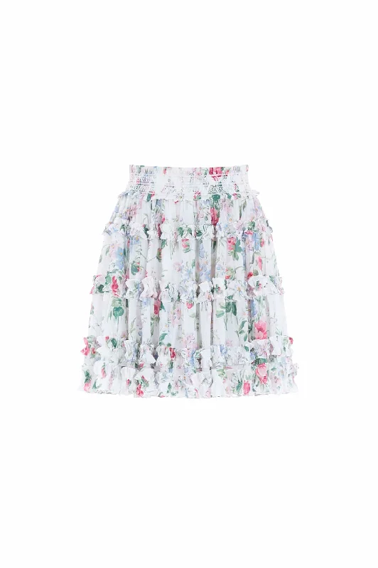 Floral Fantasy Chiffon Smocked Micro Mini Skirt