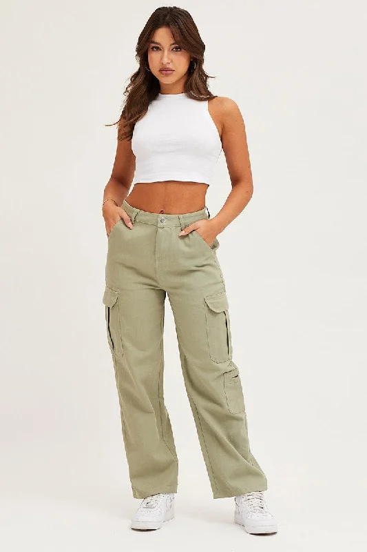 Green Cargo Pants Polyester