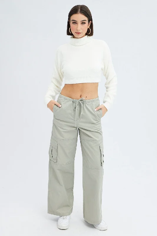 Grey Cargo Pants Wide Leg