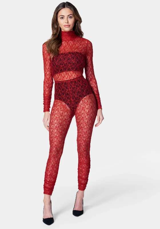 Open Back Turtle Neck Lace Catsuit