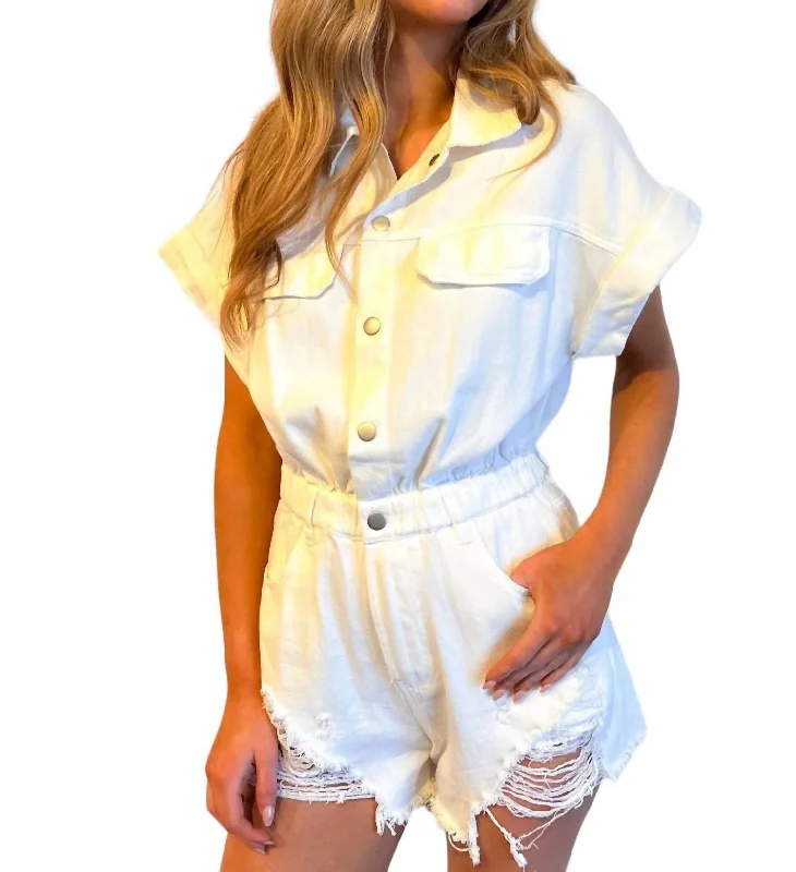 Petal Pop Denim Romper In White