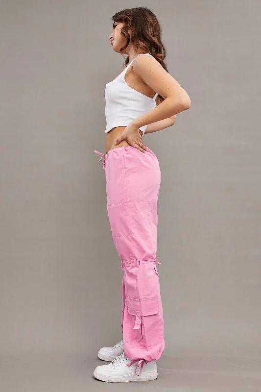 Pink Cargo Parachute Pants Relaxed