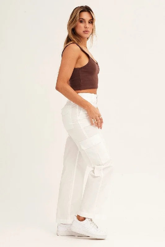 White Cargo Pants Mid Rise