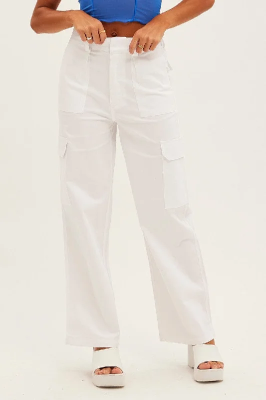 White Cargo Pants Mid Rise Carpenter