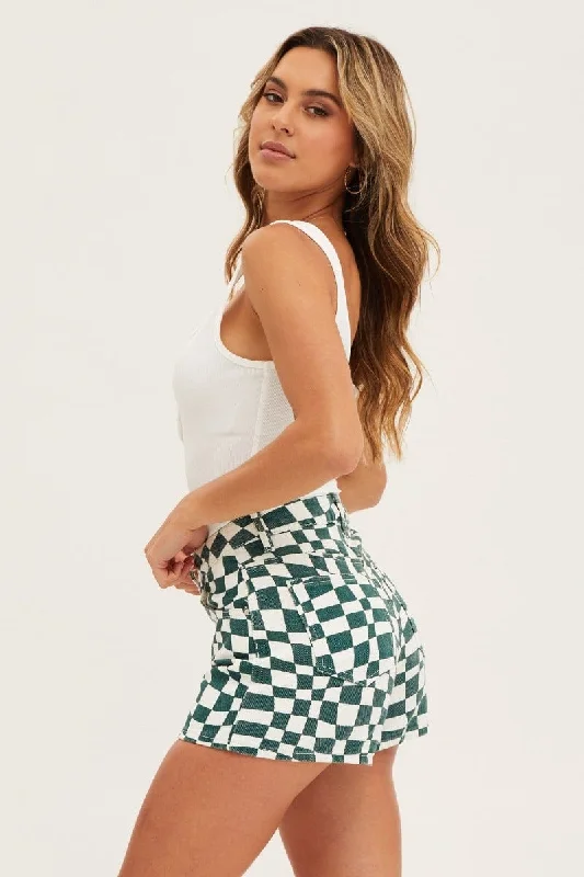 Abstract Print High Rise Relaxed Denim Shorts