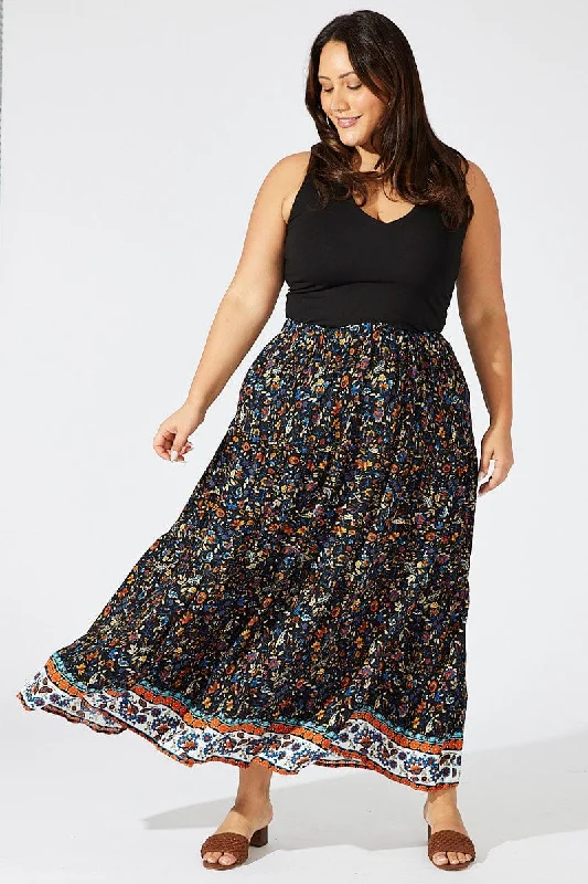 Black Boho Boho Maxi Skirt with Split