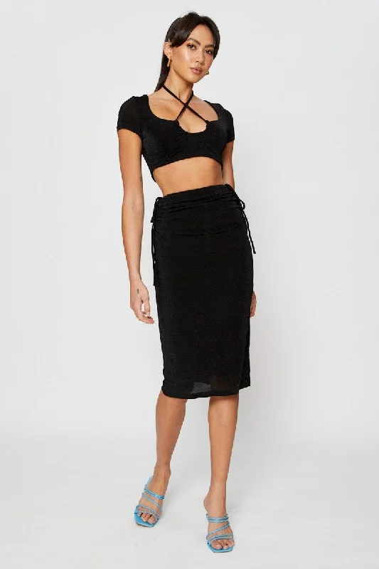 Black Midi Skirt Ruched