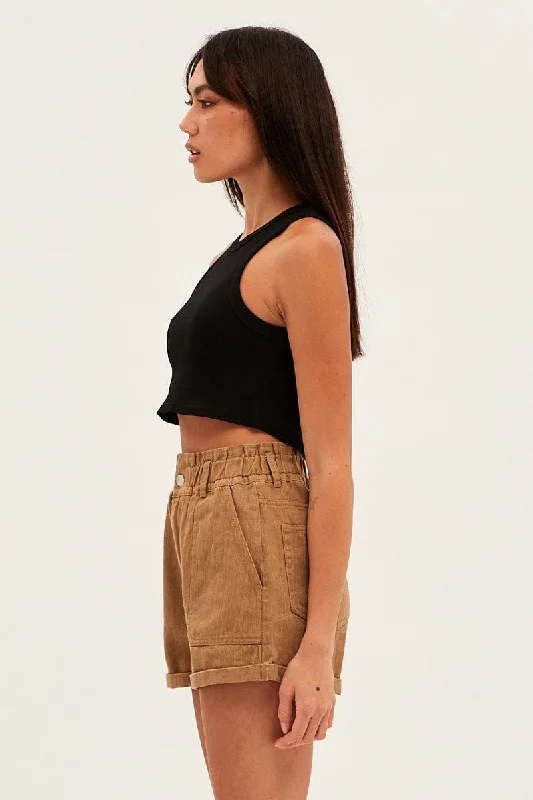 Brown Relaxed Shorts Paper Bag High Rise