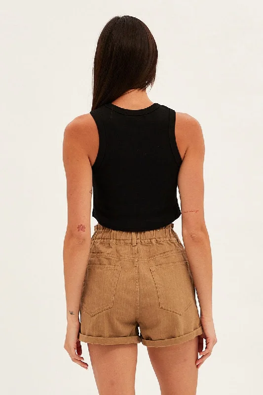 Brown Relaxed Shorts Paper Bag High Rise