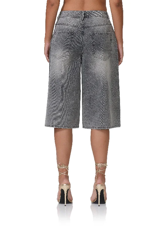 Carmen Wide Leg Jort - Smoke Grey Wash