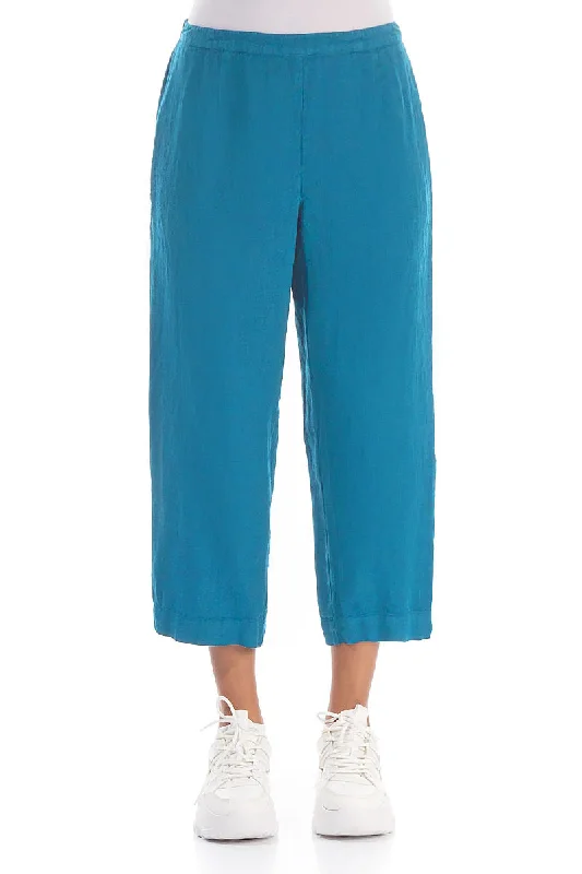 Cropped Denim Linen Trousers