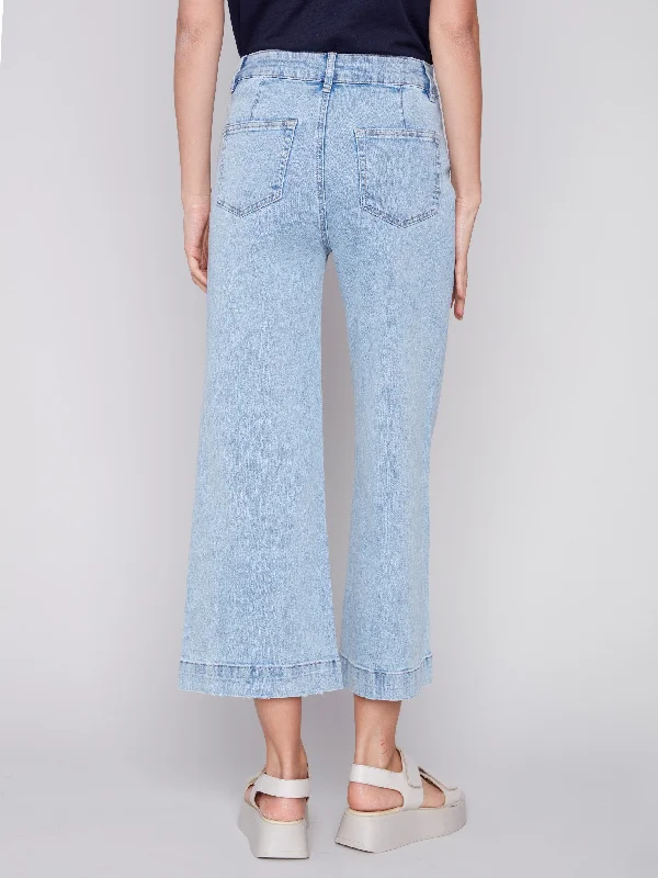 Cropped Wide Leg Jeans - Blue Jean