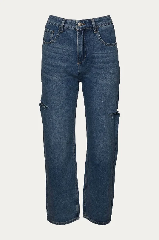 Cutout High-Rise Straight-Leg Jeans In Denim Blue