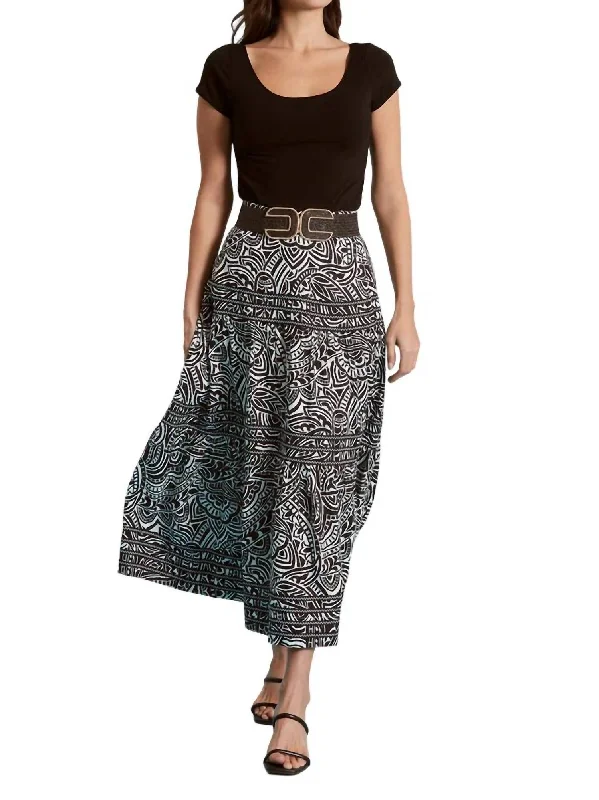 Daphine Linen Graphic Paisley Skirt In Black