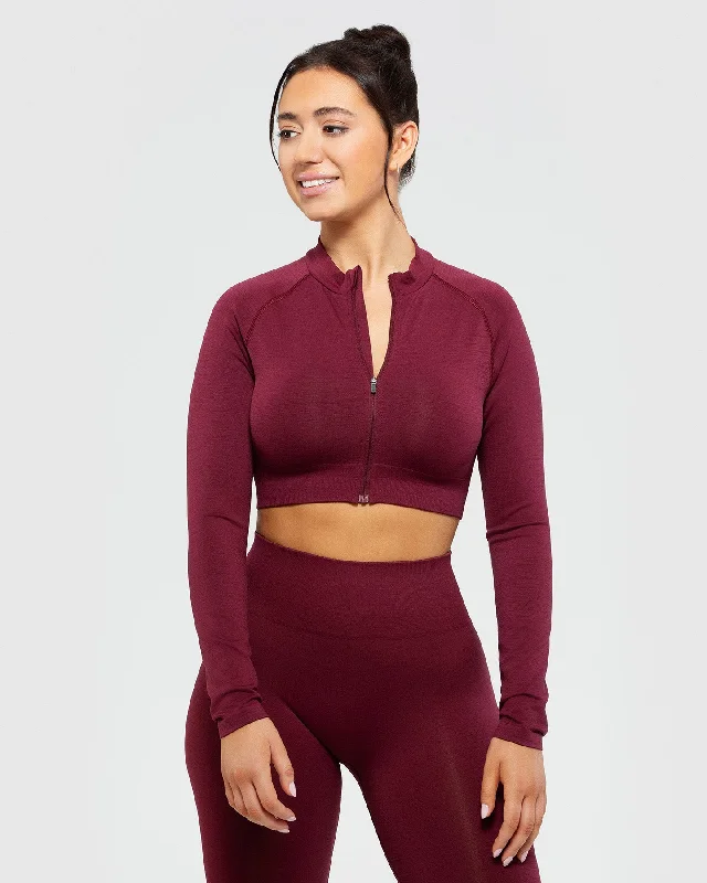 Define Seamless Crop Zip Jacket | Dark Cherry