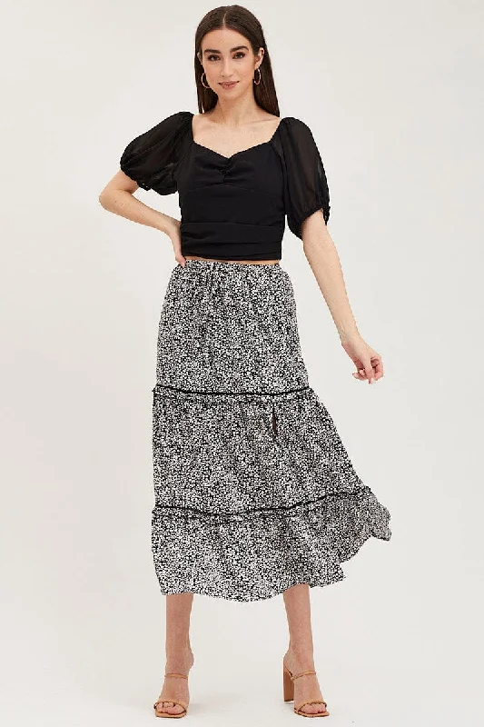 Ditsy Print Maxi Skirt High Rise