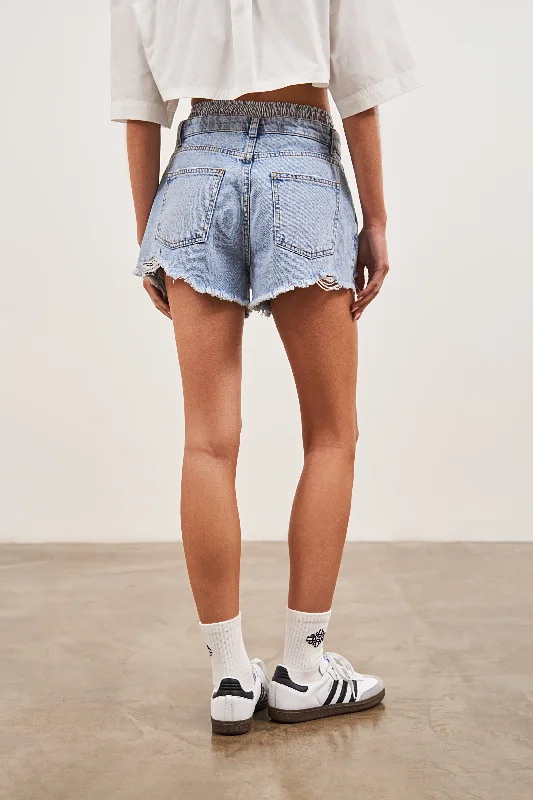 DOUBLE LAYER BOXER DENIM SHORTS - BLUE WASH