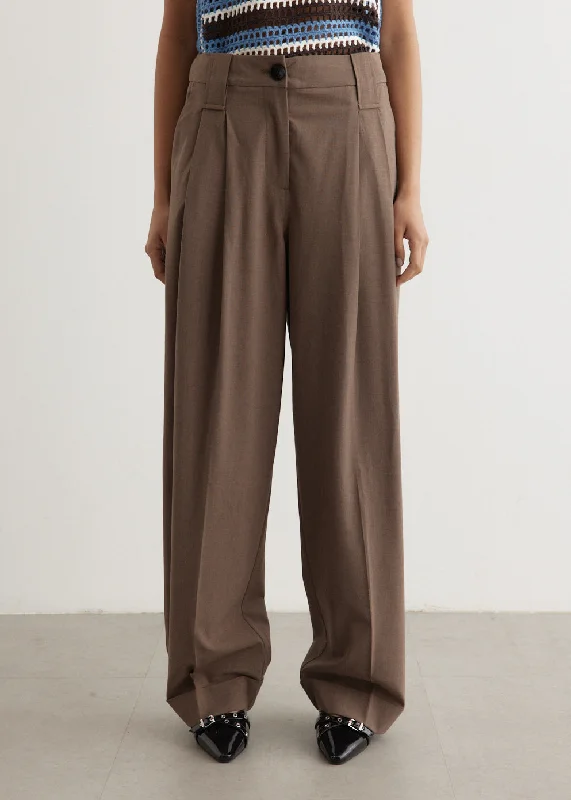 Drapey Melange Mid Waist Pleat Loose Pants