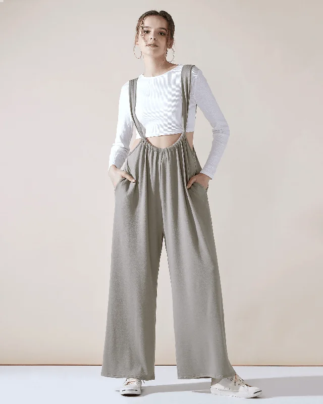 Gathered Suspender Pants - Mushroom