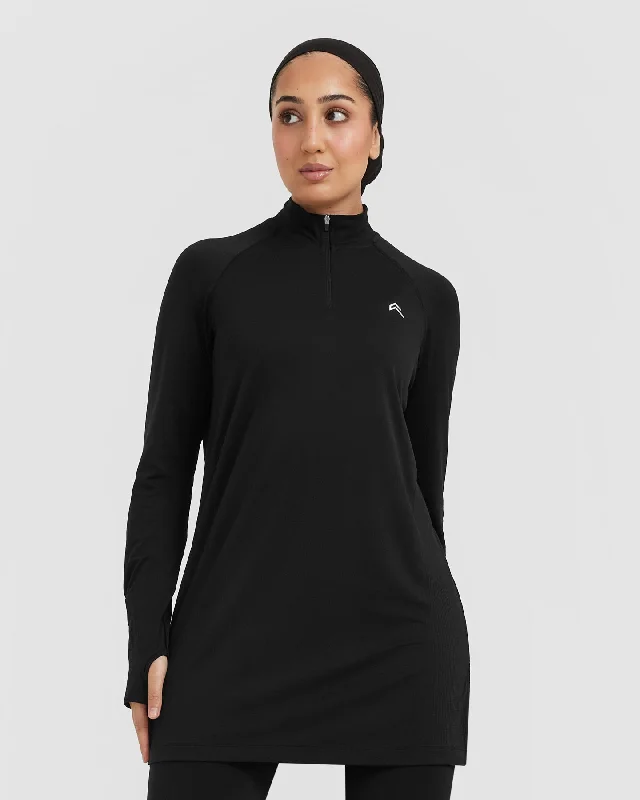 Go To Seamless Loose Long Sleeve Longline Top | Black