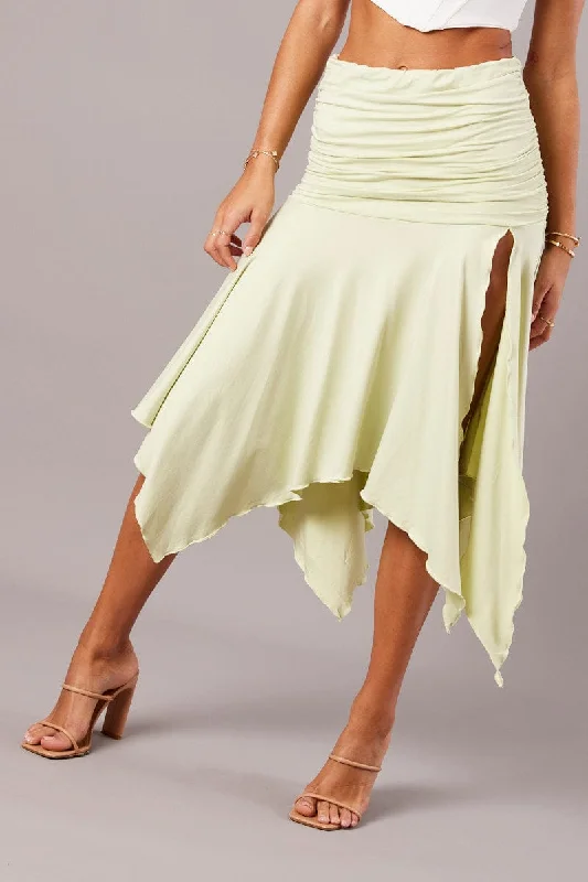 Green Handkerchief Midi Asymmetric Skirt