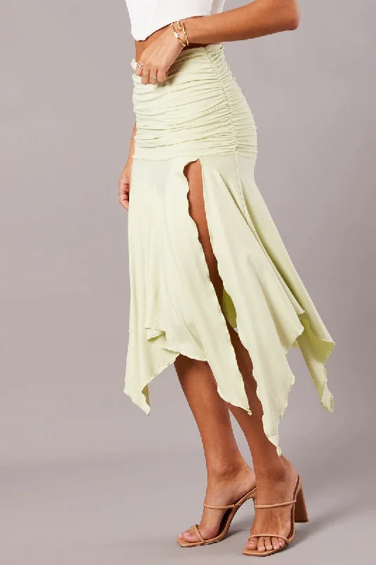 Green Handkerchief Midi Asymmetric Skirt