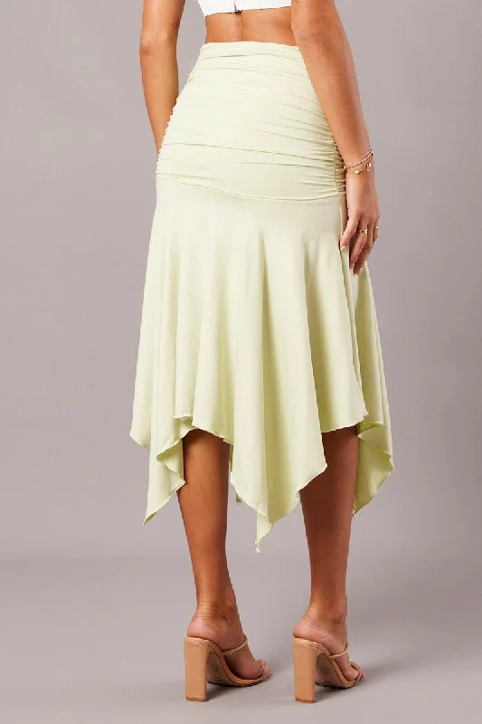 Green Handkerchief Midi Asymmetric Skirt