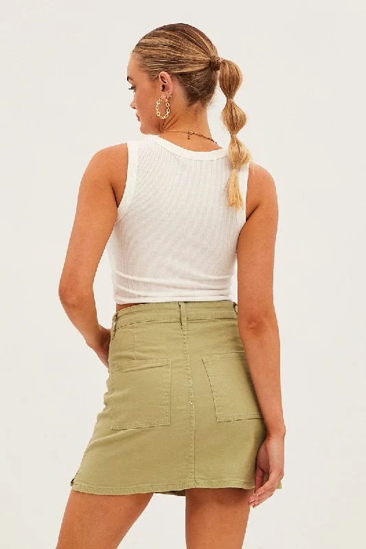 Green High Rise Cargo Mini Denim Skirt