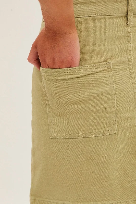 Green High Rise Cargo Mini Denim Skirt