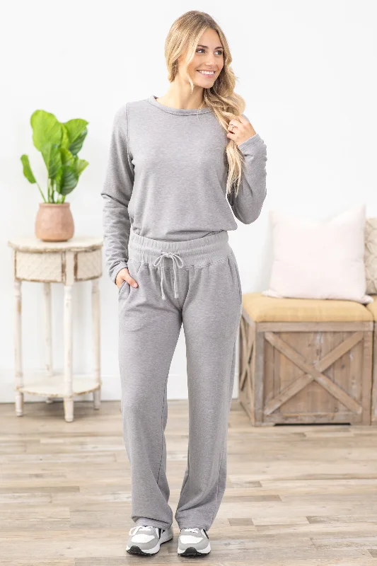 Heather Grey Tencel Blend Relaxed Fit Pants