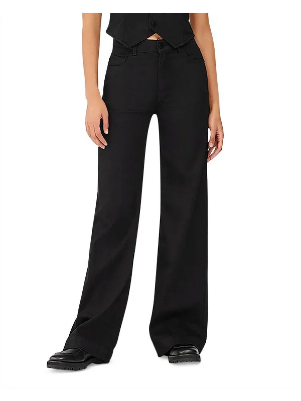 Hepburn Womens Denim High Rise Wide Leg Jeans