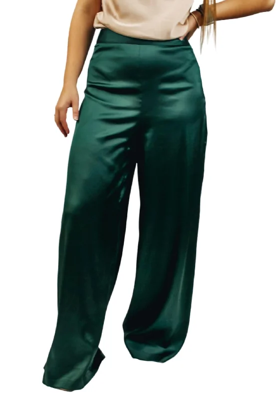 High Waist Wide Leg Pant In Hunter Green