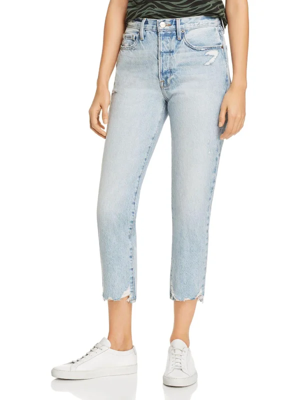 Le Original Womens Destroyed Denim Cropped Jeans