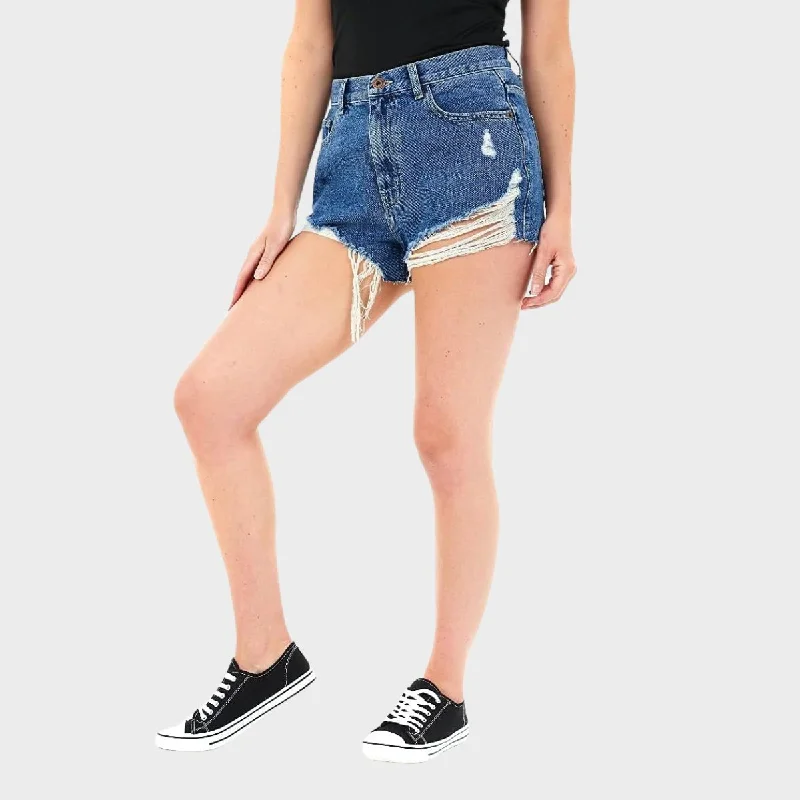 Mid Blue Distressed Denim Shorts