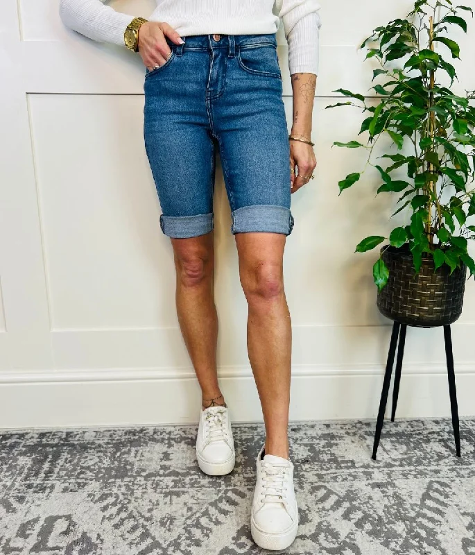 Mid Denim Knee Length Shorts