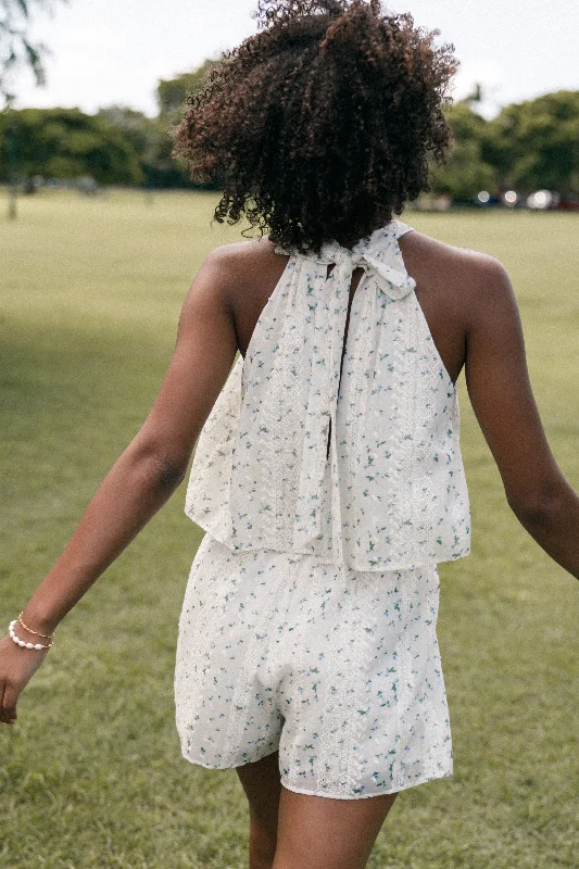 Mindy Halterneck Playsuit - Blue Floral