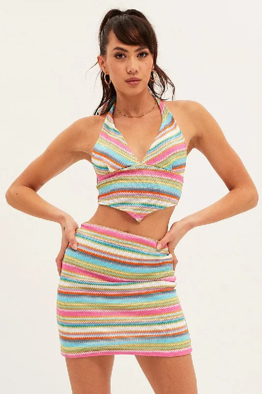 Multi Colour Mini Skirt Bodycon Mid Rise