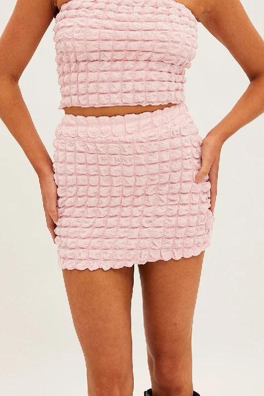 Pink Textured Mini Skirt