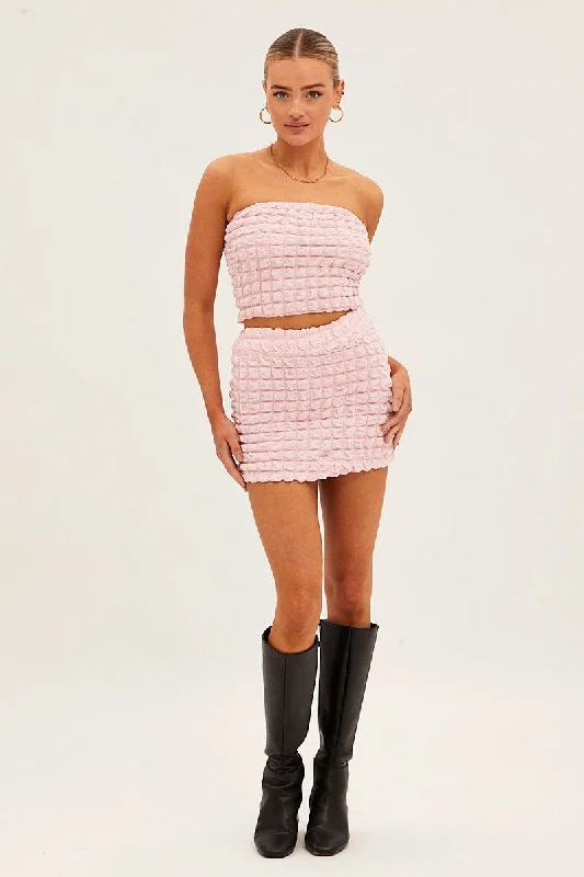 Pink Textured Mini Skirt