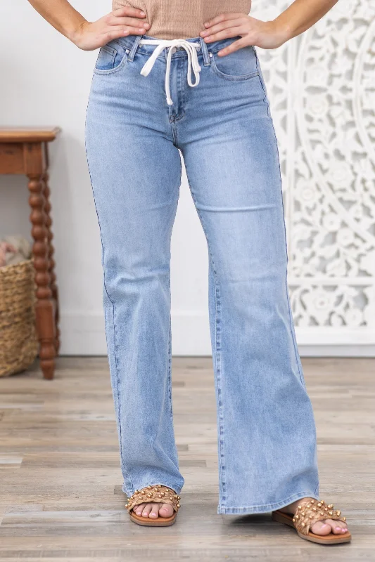 Risen Drawstring Wide Leg Relaxed Fit Jeans