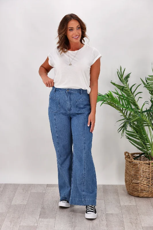 Shine On Label Lachlan Wide Leg Patch Pocket Jeans Indigo