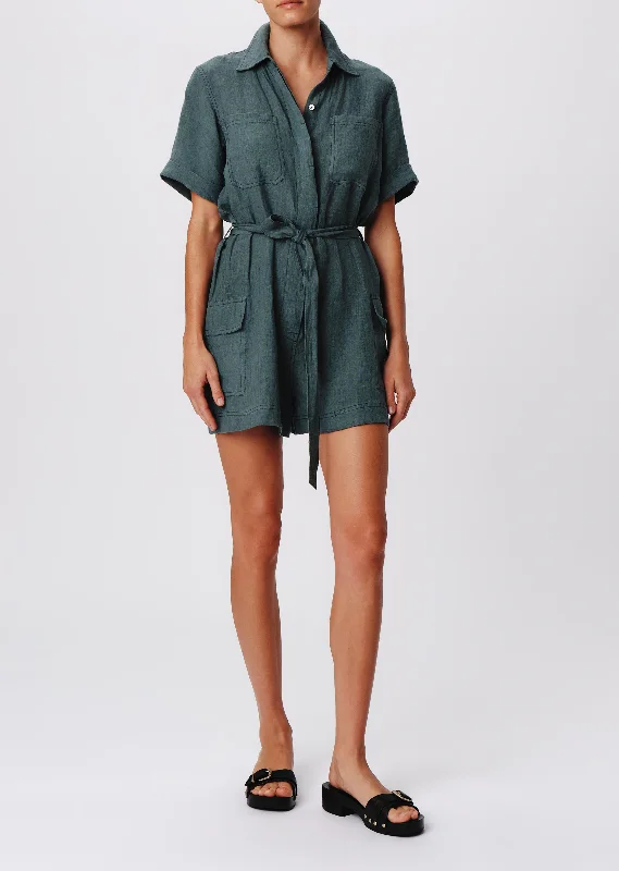 Linen with Wash Romper - Slate